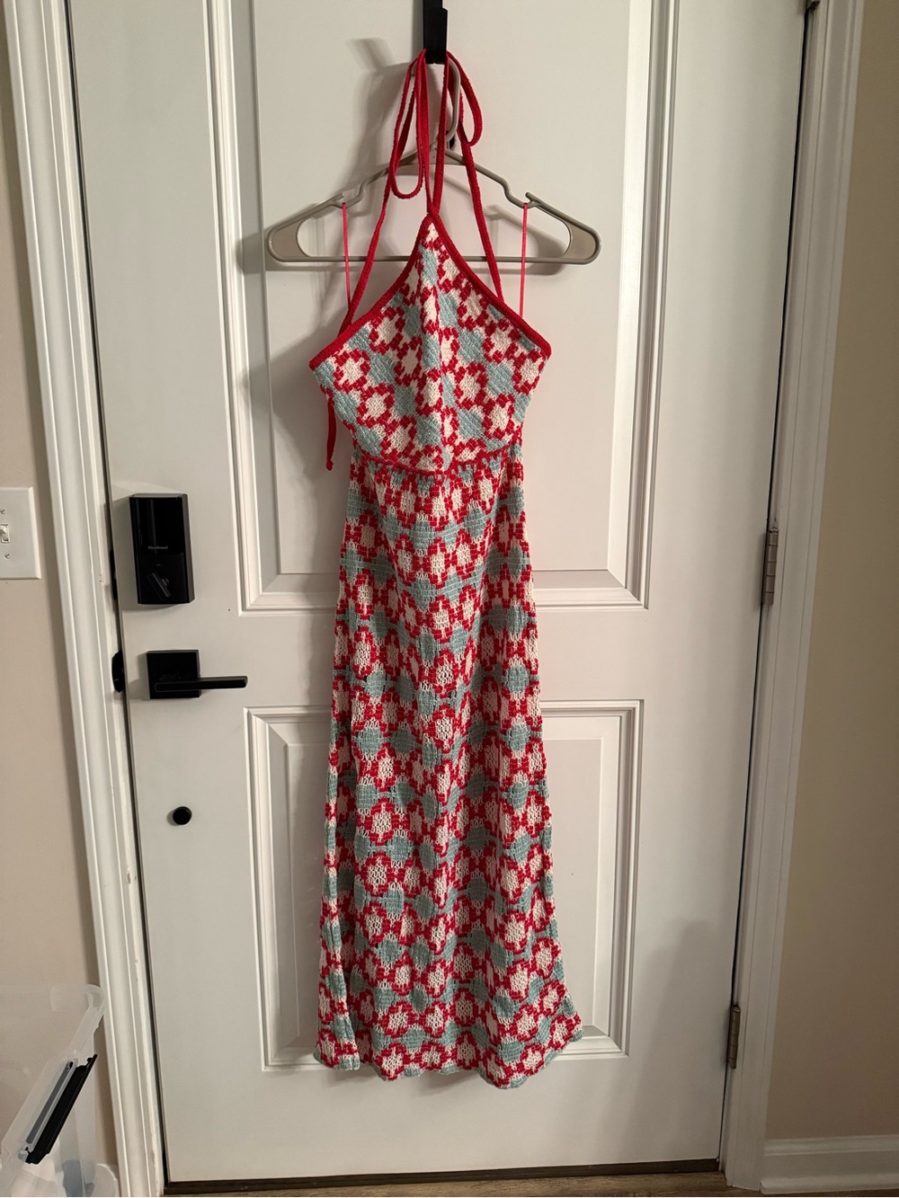 Zara Crochet Halter Midi Dress in Coral & Mint - Picture 3 of 3
